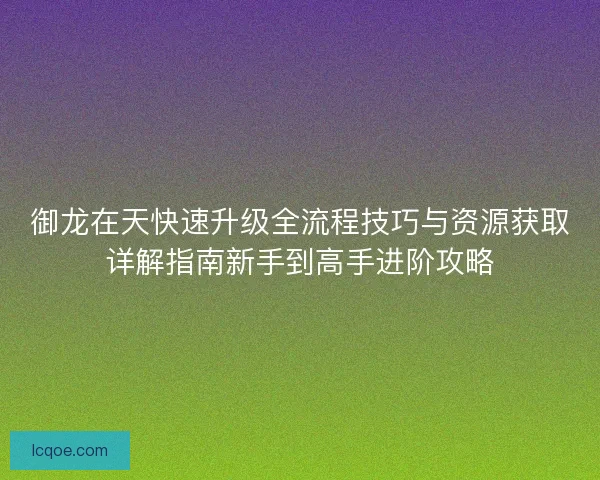 御龙在天快速升级全流程技巧与资源获取详解指南新手到高手进阶攻略